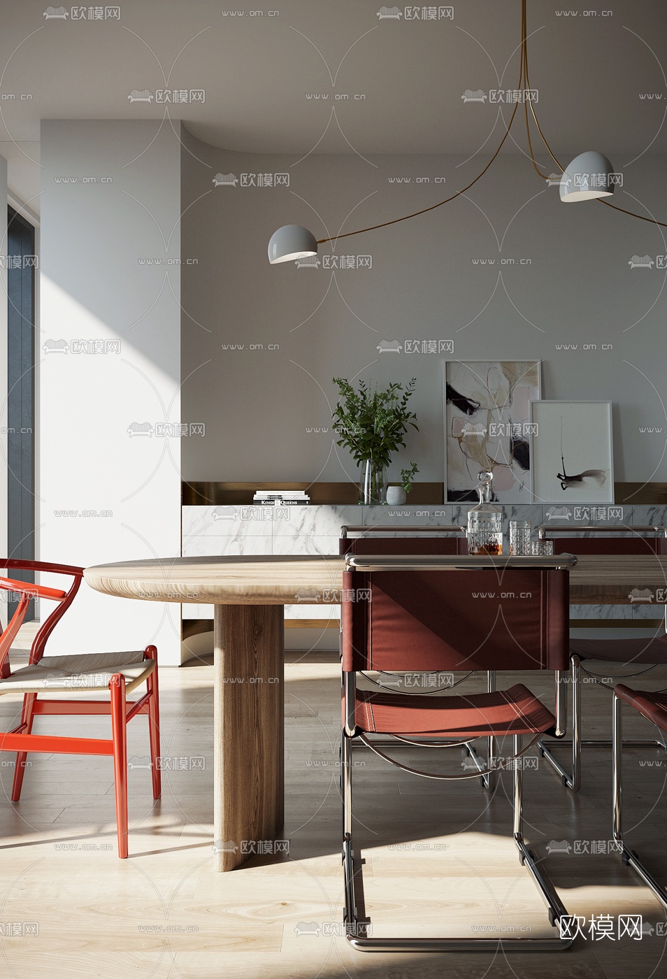 Mim Design设计 北欧原木餐桌椅3d模型下载（渲染图2）