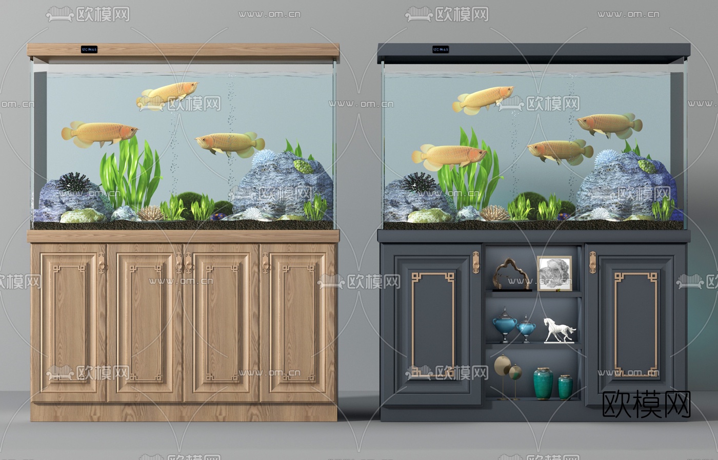 新中式鱼缸水族组合3d模型下载