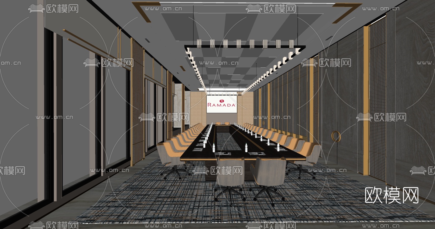 现代会议室su模型下载（渲染图2）