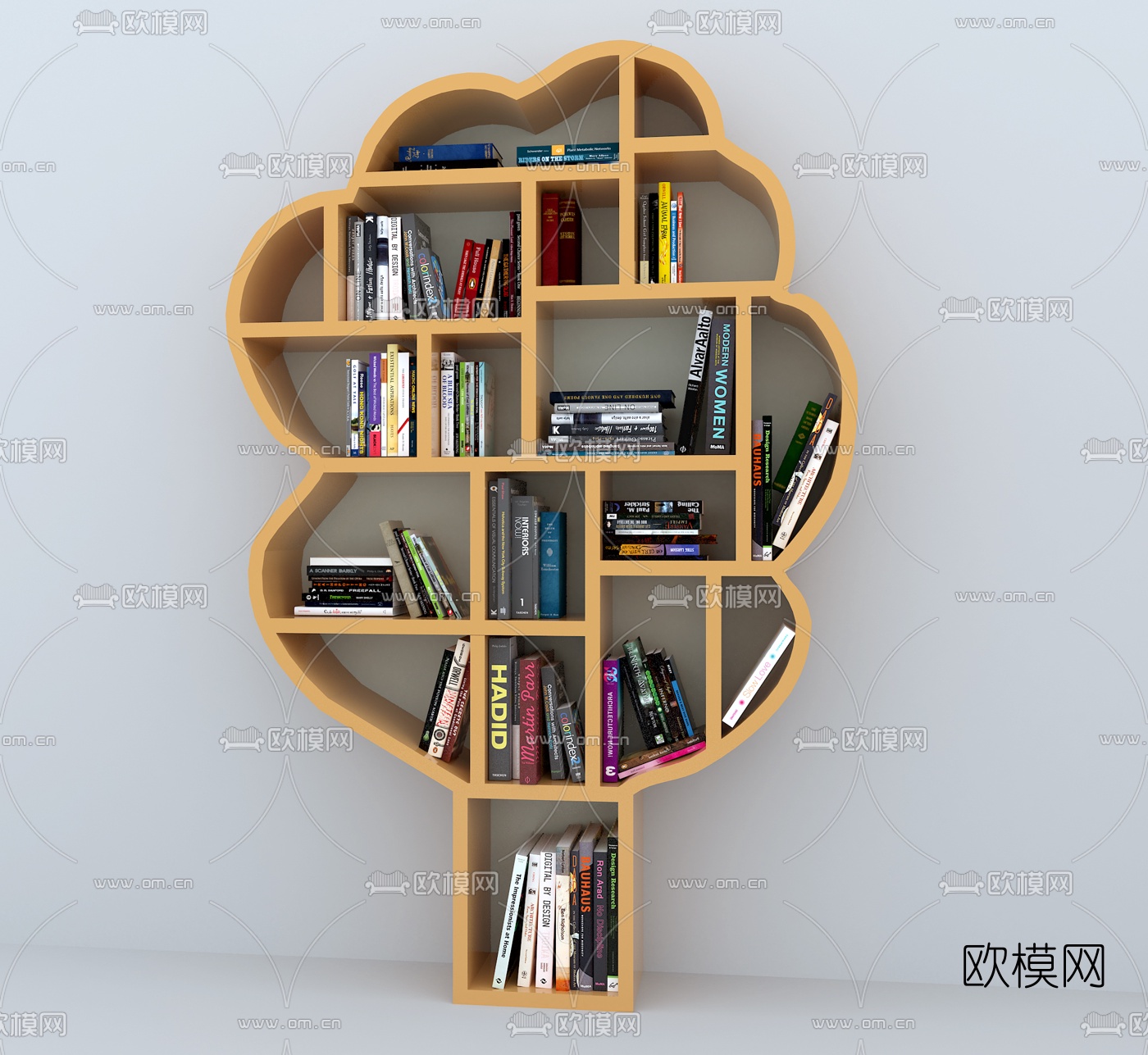 现代树形实木书架3d模型