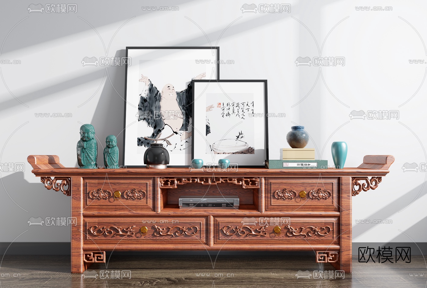 中式雕花电视柜3d模型下载
