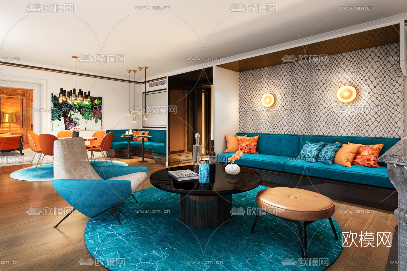 Gérard Faivre 后现代客厅餐厅3D模型下载（渲染图1）