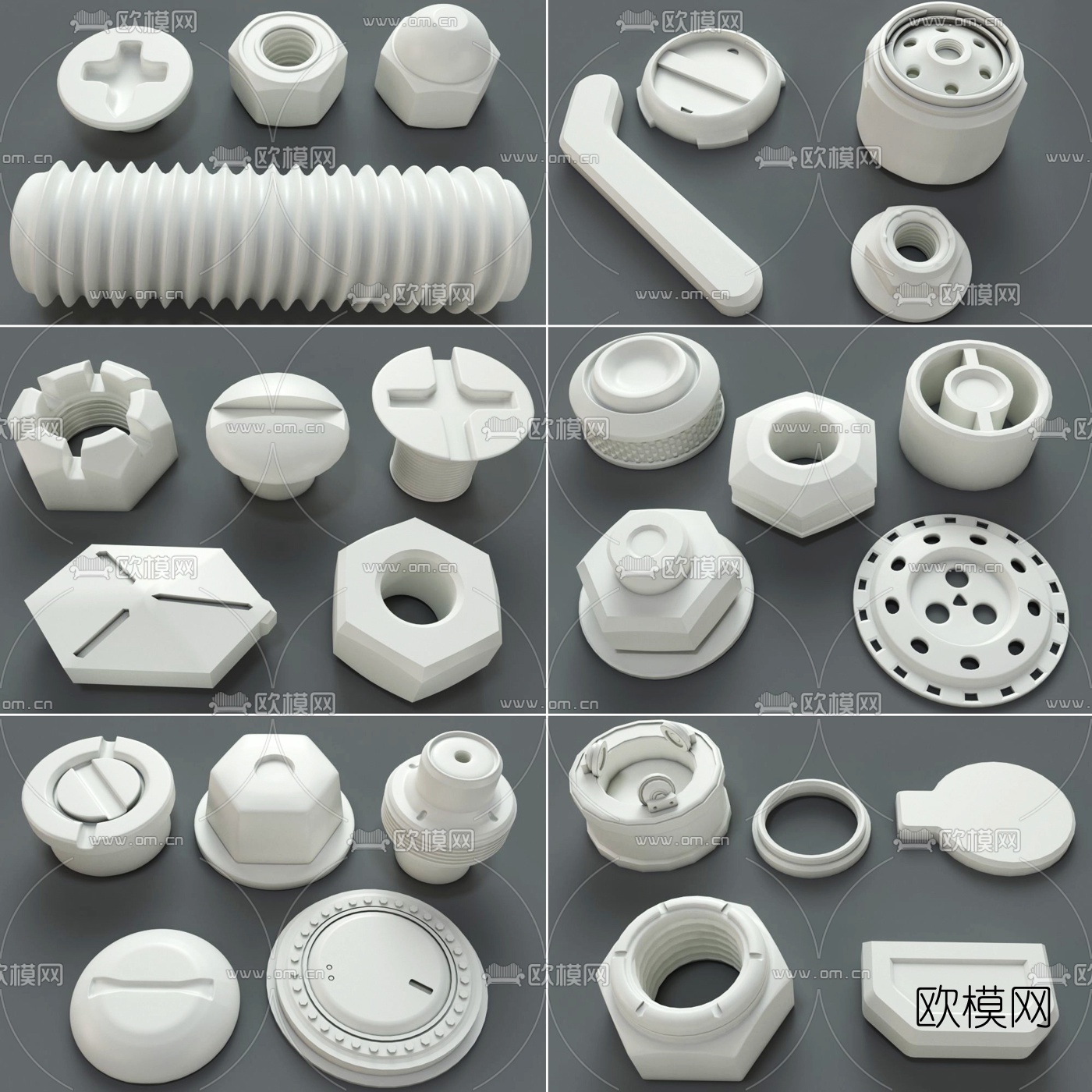 现代螺丝螺母螺栓齿轮旋钮把手组合3d模型