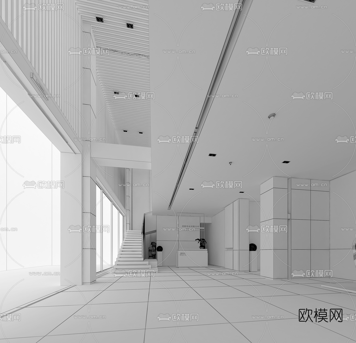 现代办公前台大厅3D模型