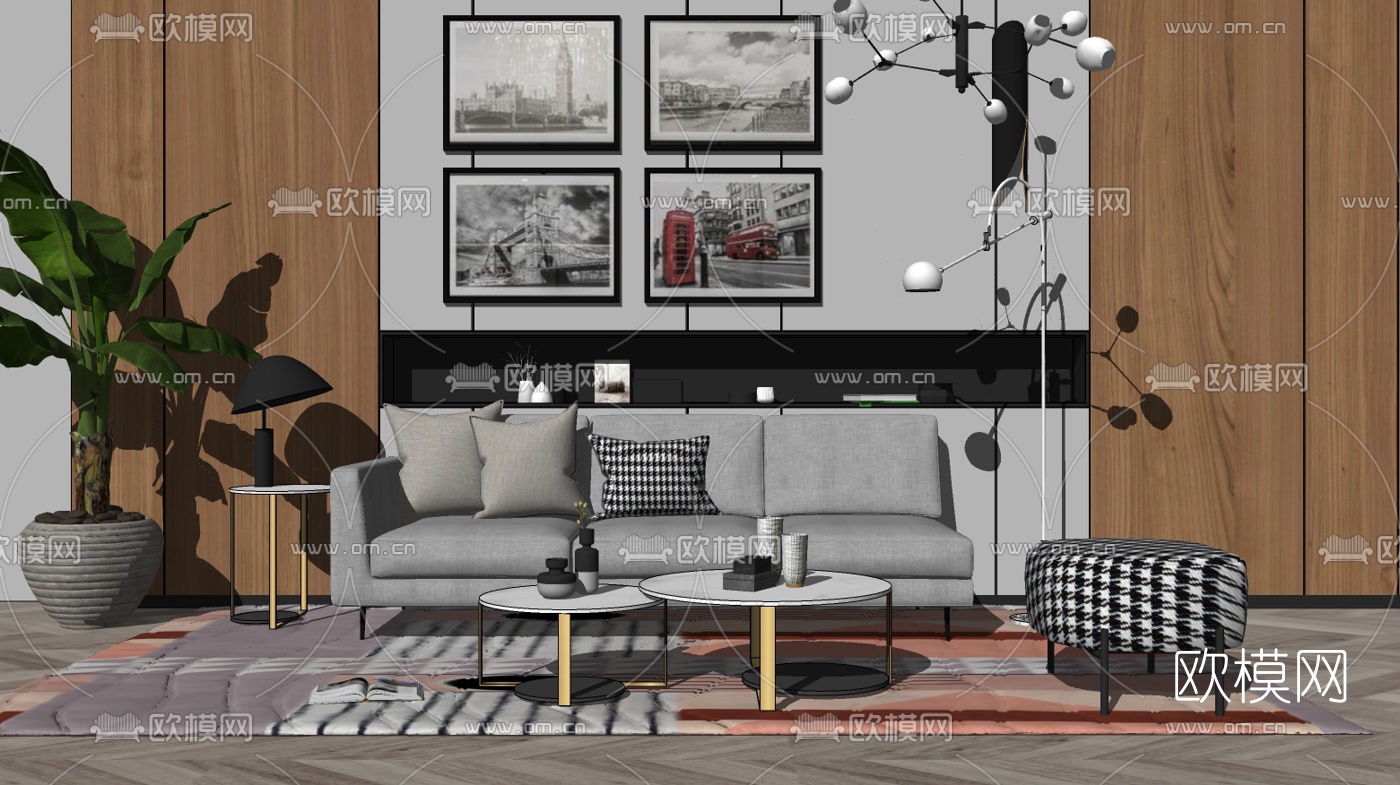 北欧布艺沙发组合su模型下载