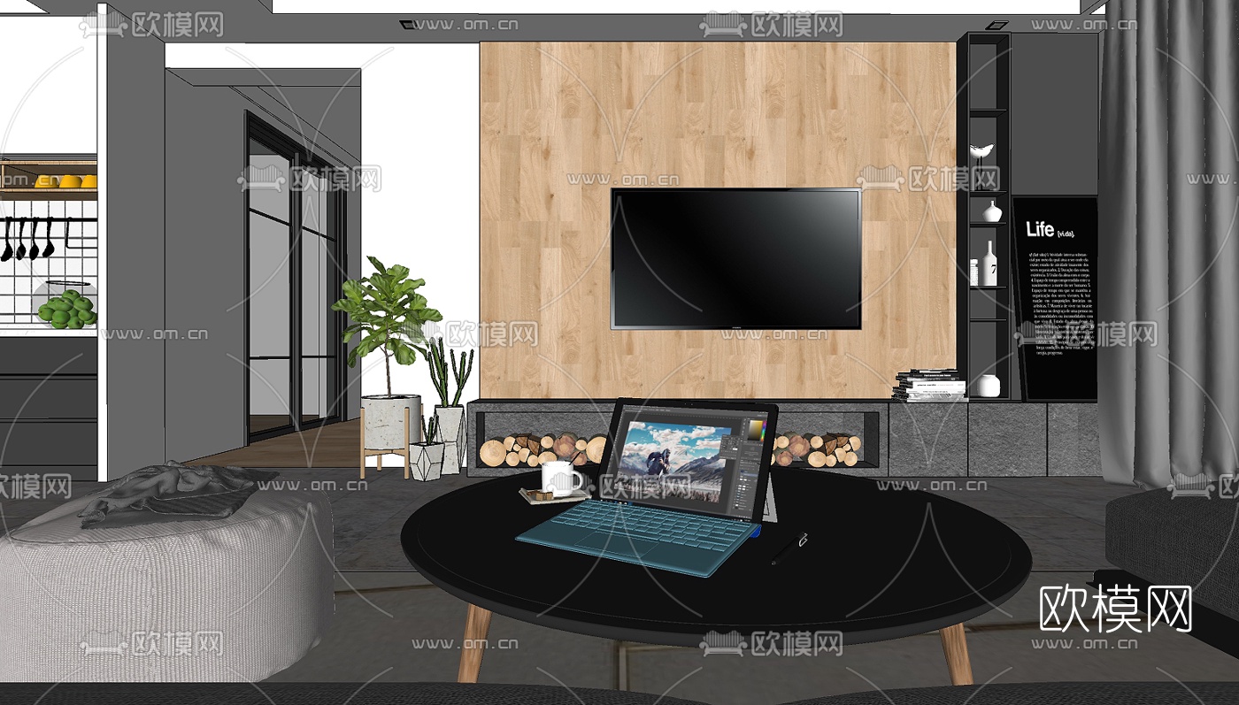 北欧客厅餐厅卧室su模型