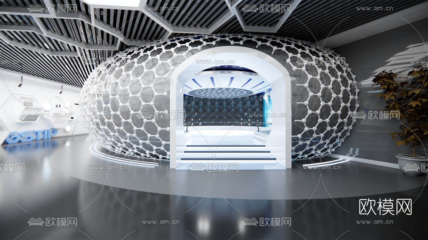 现代科技展厅su模型下载（渲染图1）