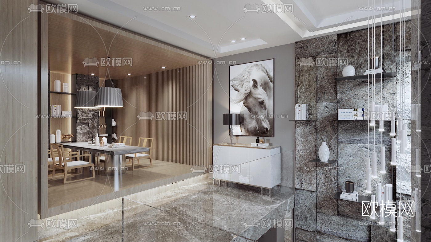 现代休息室过道3d模型
