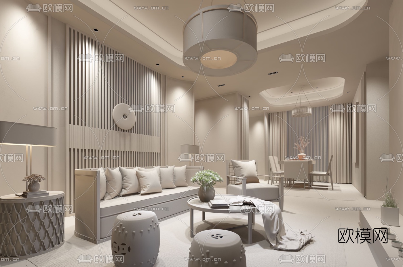 吴泽空间 设计 中式客厅样板间3D模型