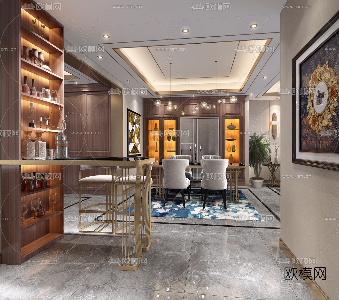 后现代客厅餐厅厨房3d模型