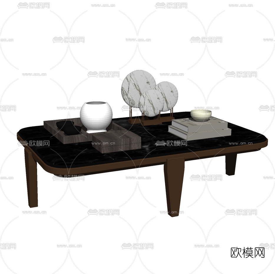 现代大理石茶几su模型下载（渲染图2）