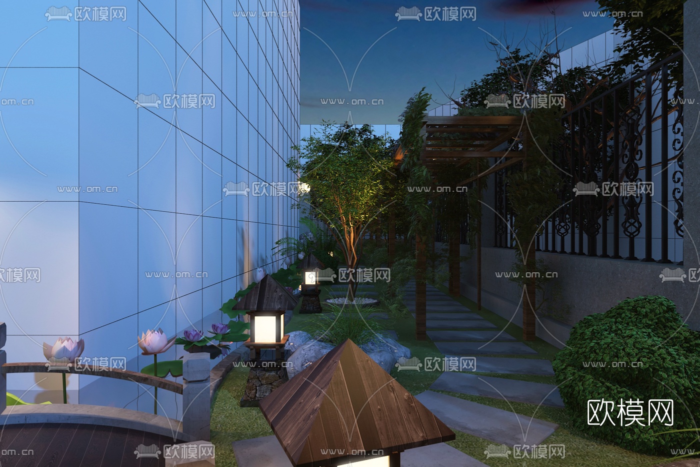 新中式别墅院子花园免费3d模型