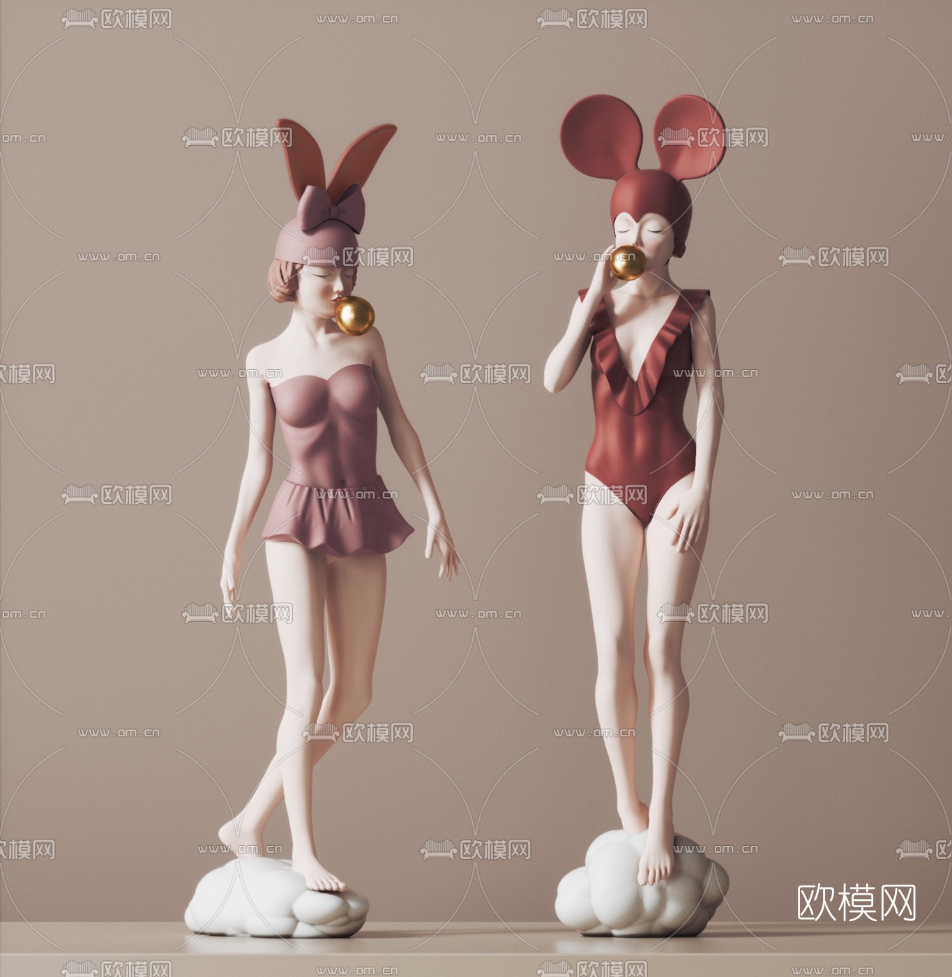 现代摩登少女手办3d模型下载