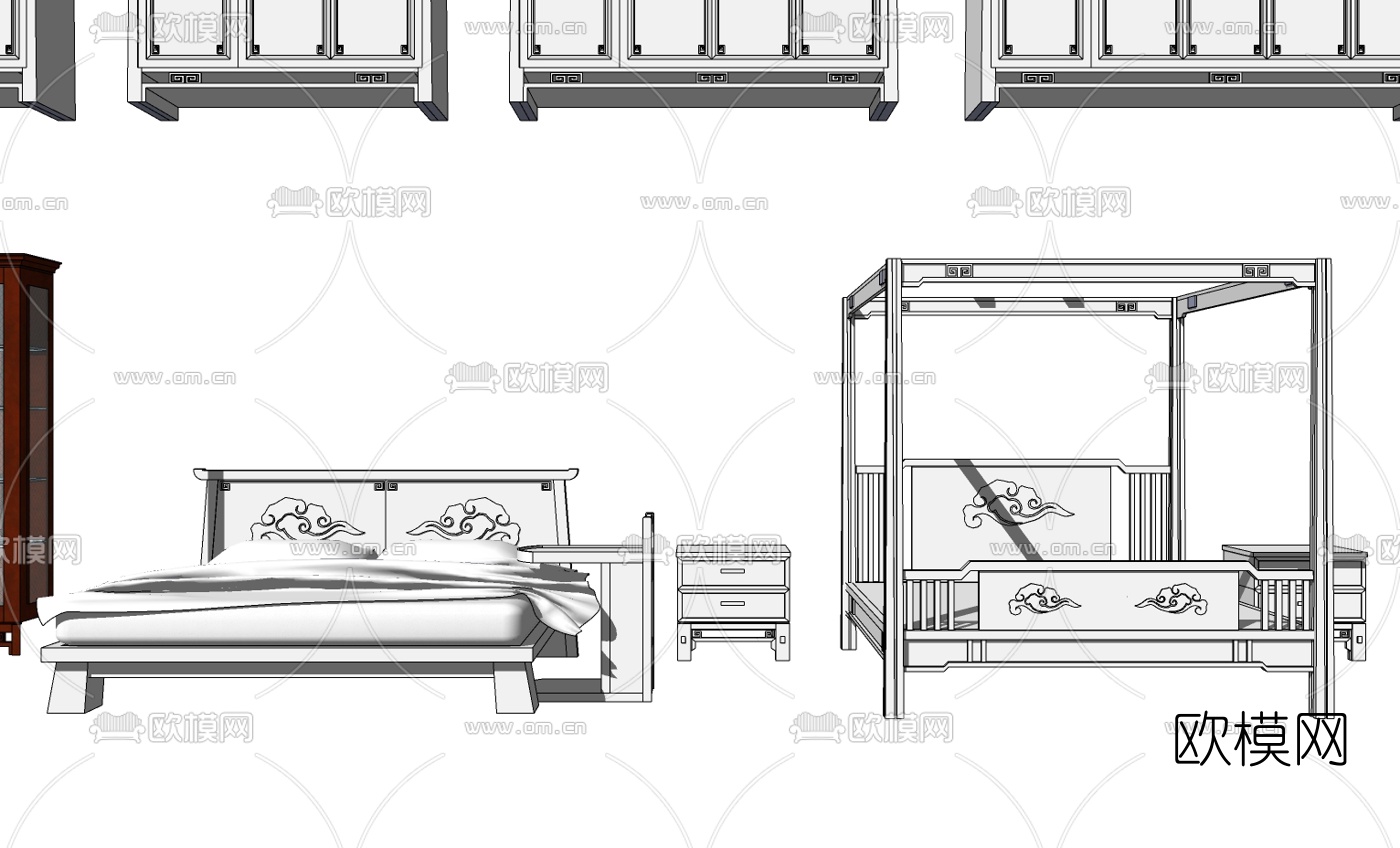 中式梳妆台衣柜组合su模型下载（渲染图4）
