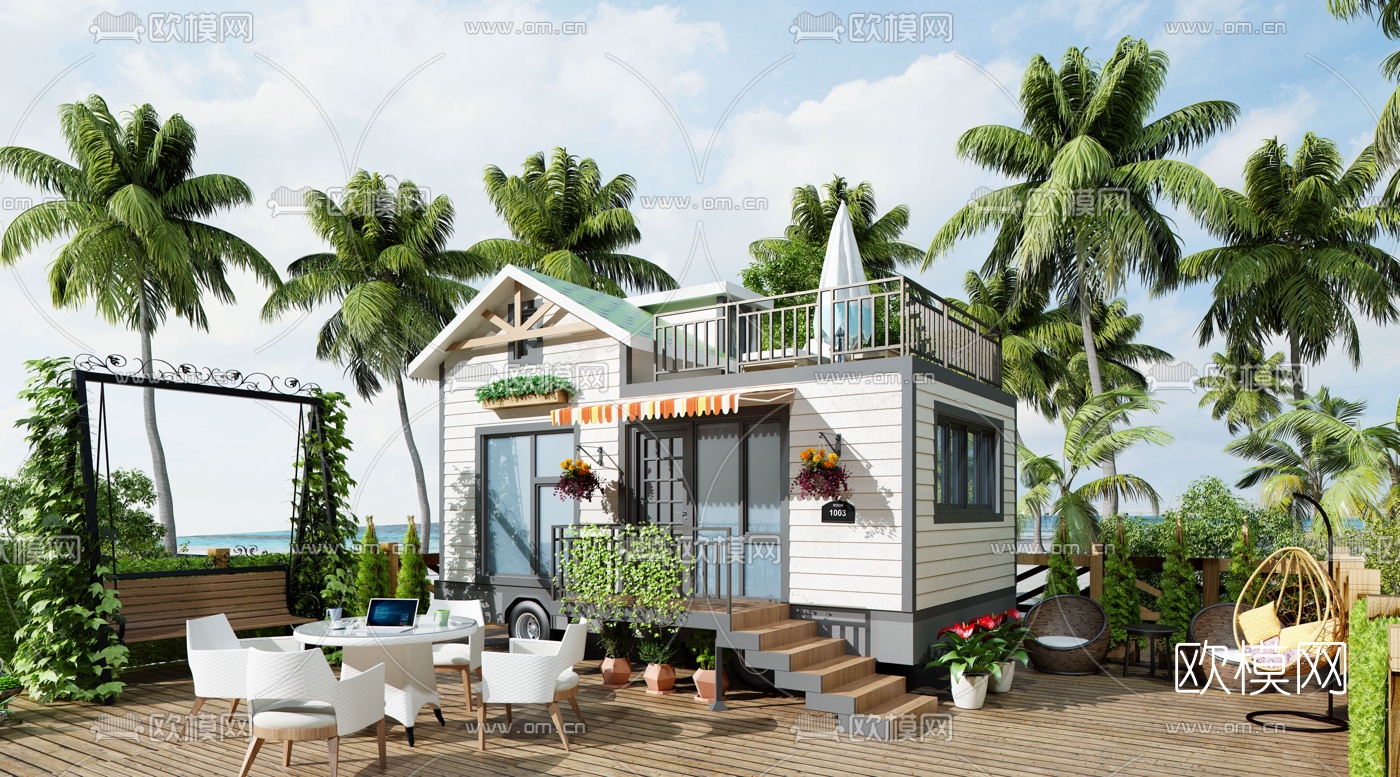 北欧庭院园林景观3d模型下载