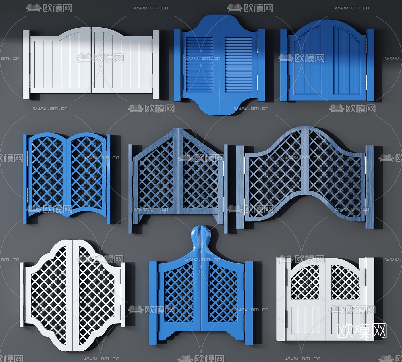 地中海百叶门栅栏隔断组合3d模型
