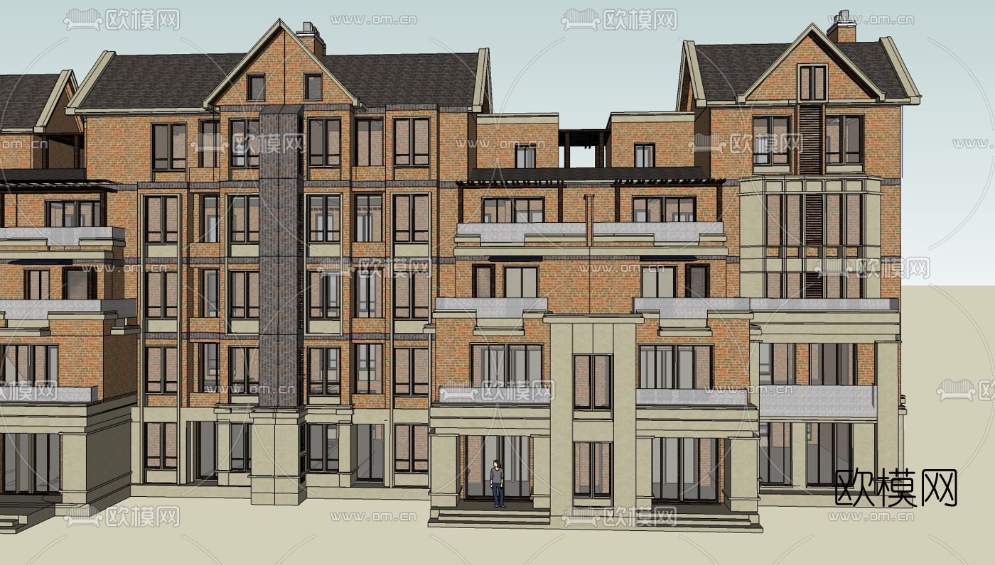 欧式连排别墅免费su模型下载（渲染图3）