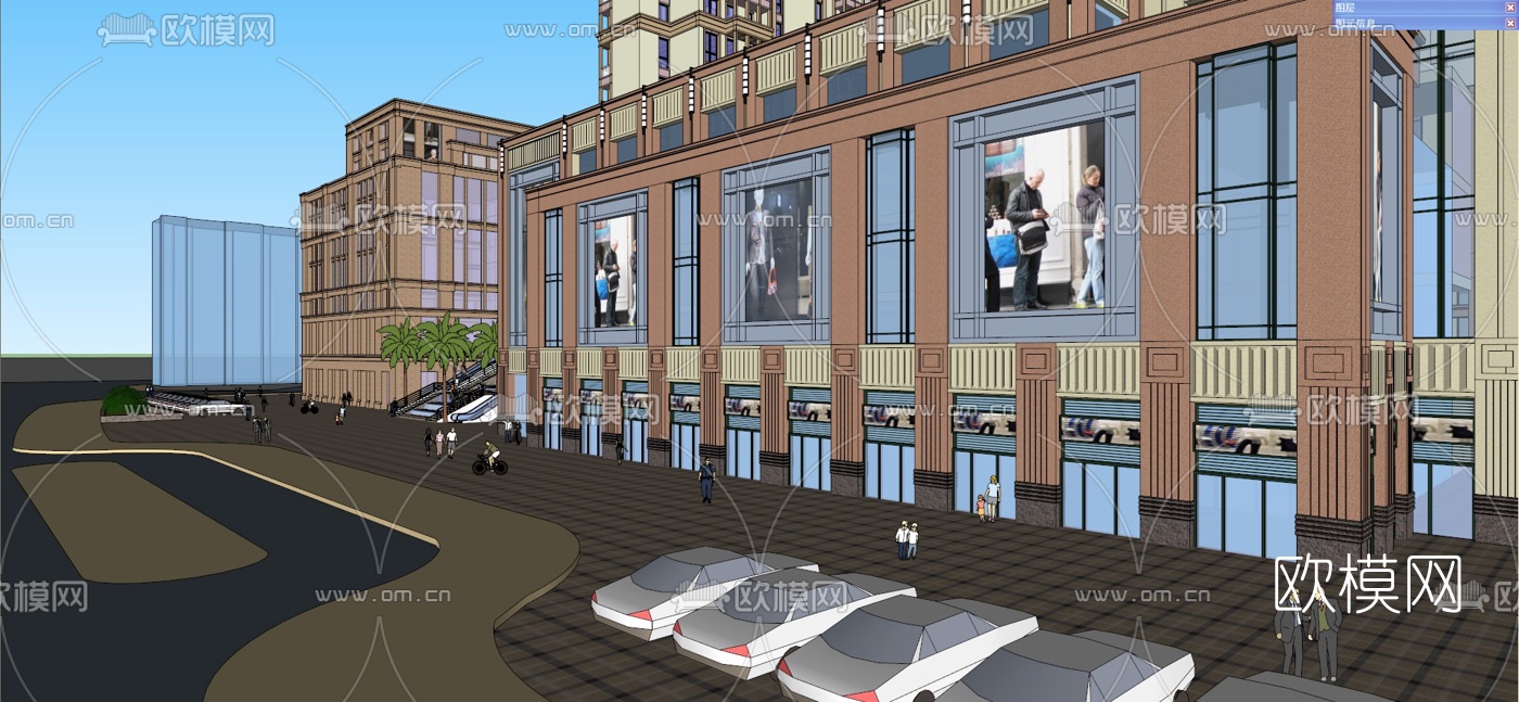 欧式商住综合体su模型下载（渲染图3）