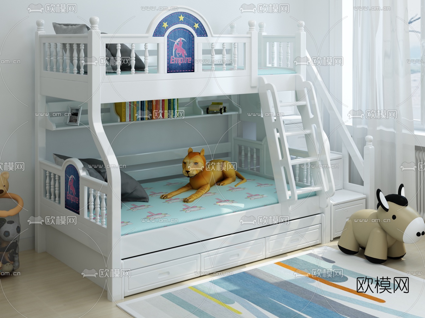 韩式实木儿童高低床3D模型下载