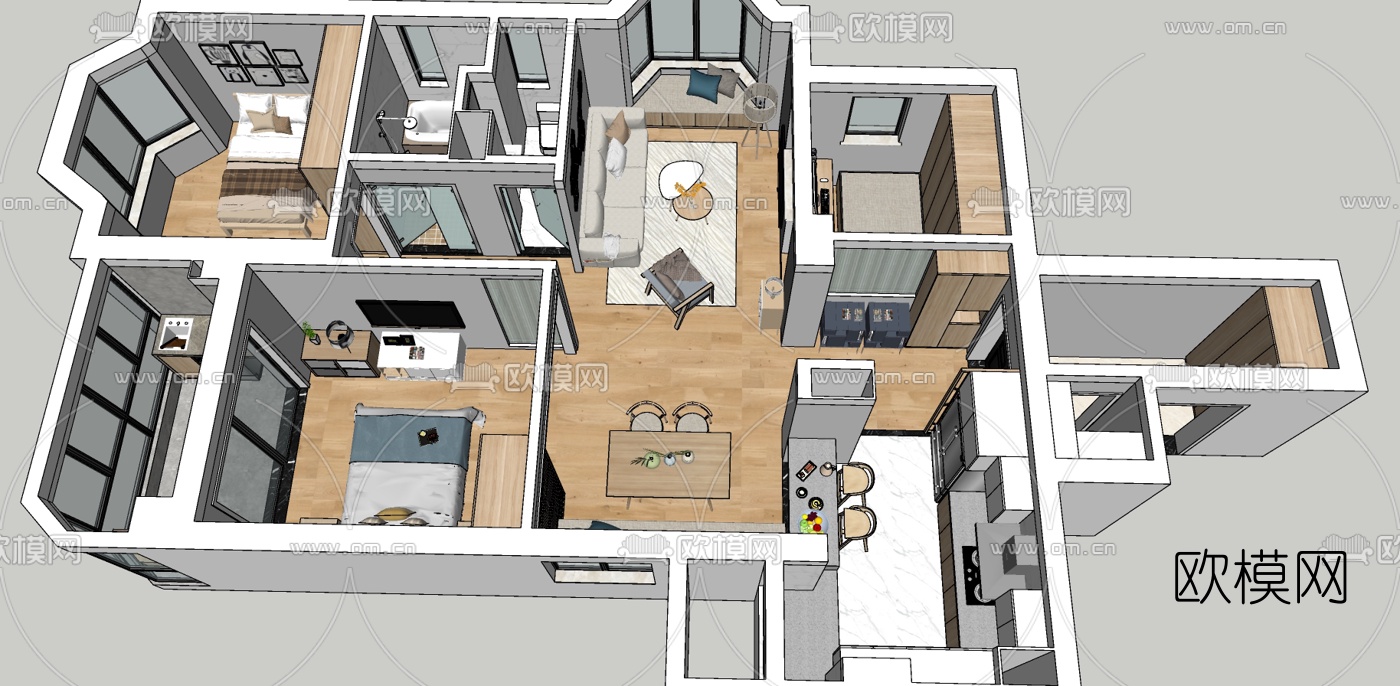 北欧客餐厅su模型下载（渲染图6）