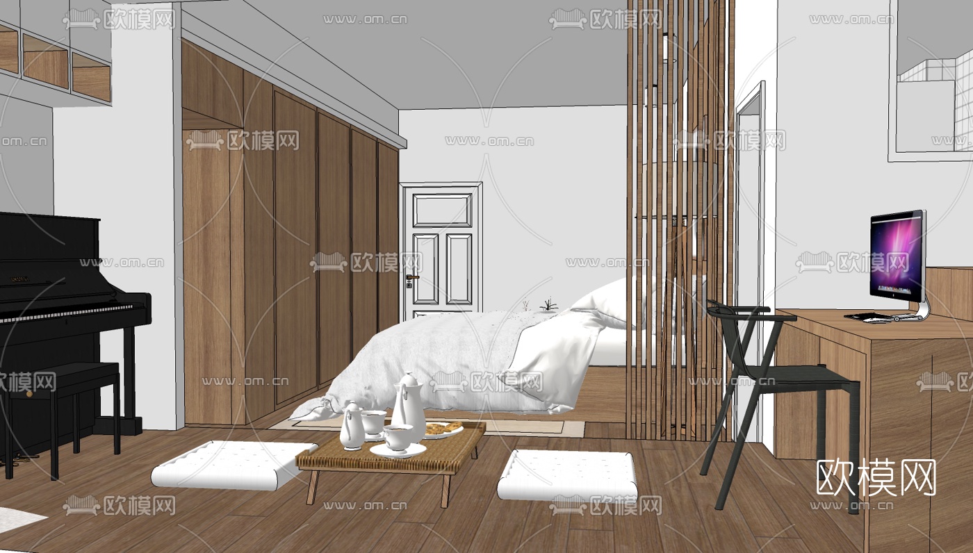 现代卧室免费su模型下载（渲染图2）