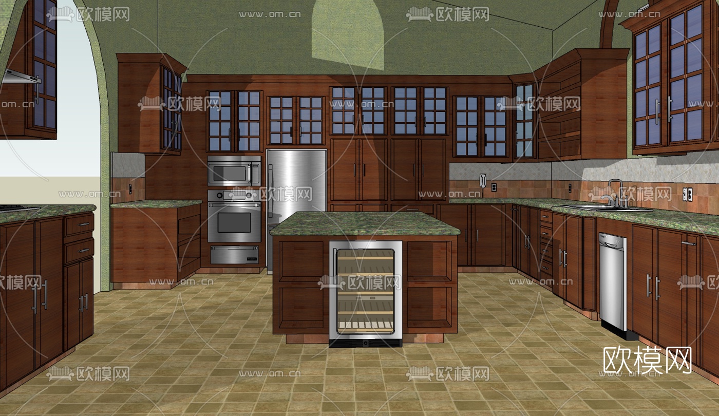 美式橱柜免费su模型下载（渲染图2）