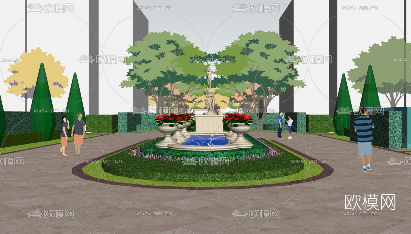 欧式园林景观su模型下载（渲染图5）