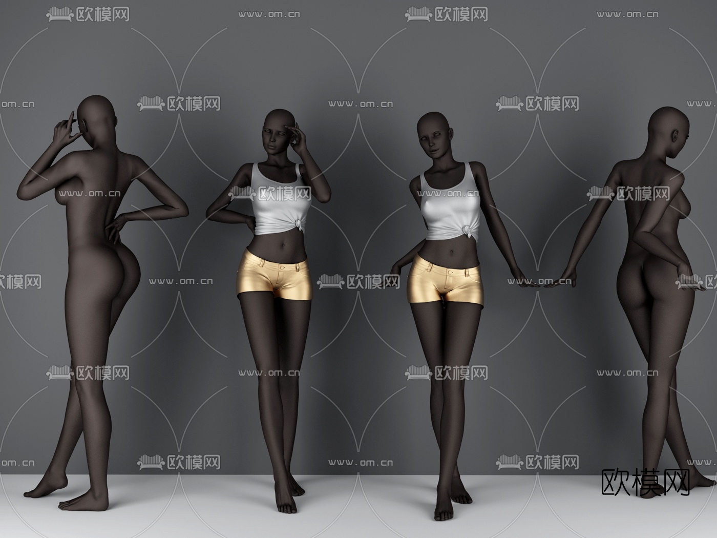 现代黑人女性人物模特3d模型下载