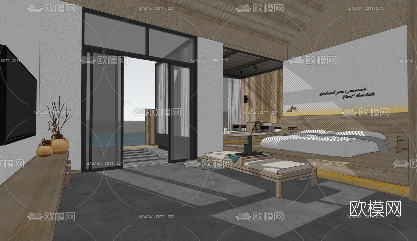 自然风民宿酒店su模型下载（渲染图3）