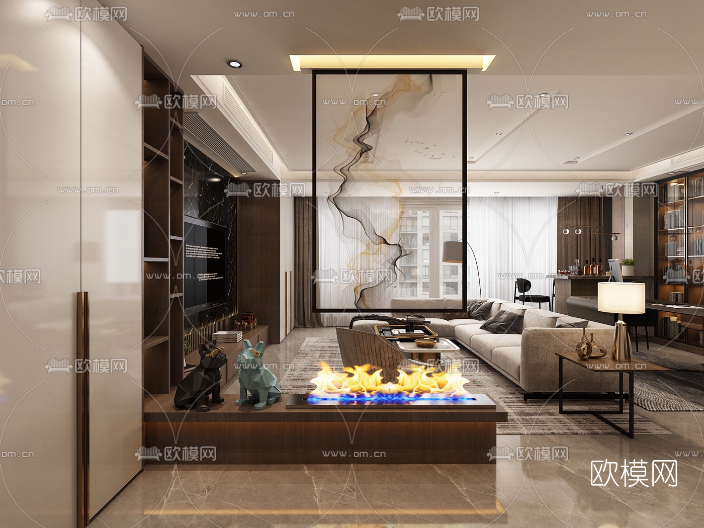 后现代客厅书房3d模型下载（渲染图2）