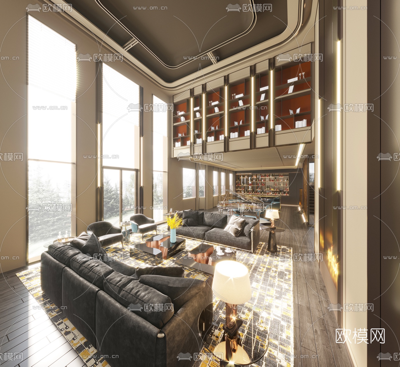 现代别墅大堂3d模型下载（渲染图3）