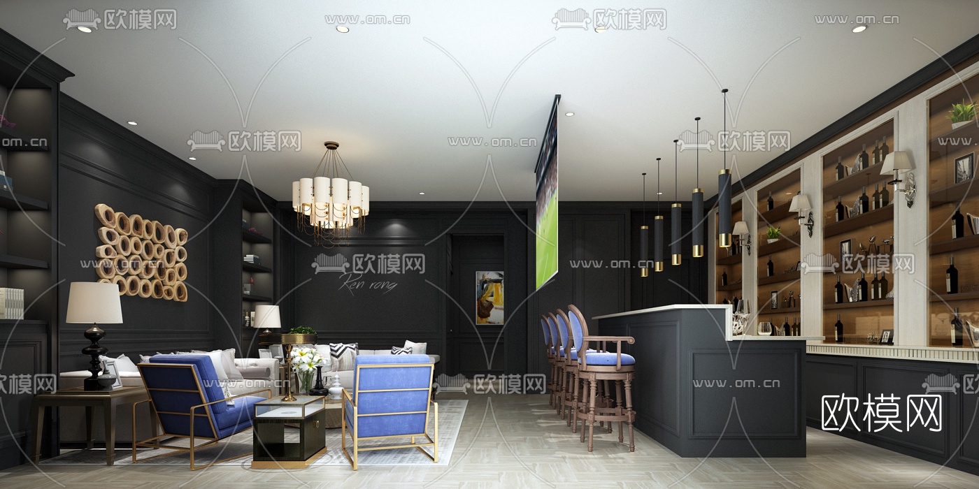 现代轻奢休闲娱乐室3d模型