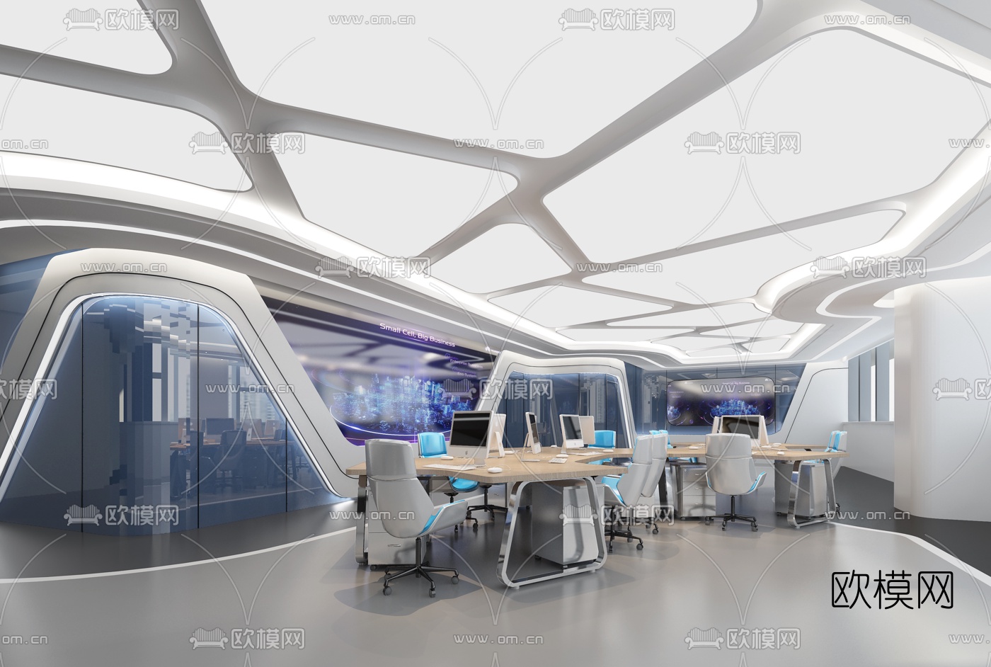 现代办公区3d模型-免费3dmax模型库-欧模网