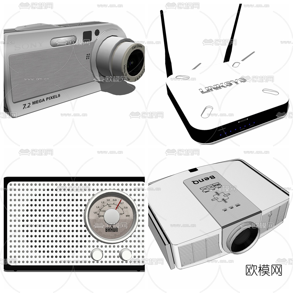 现代投影仪路由器组合su模型下载