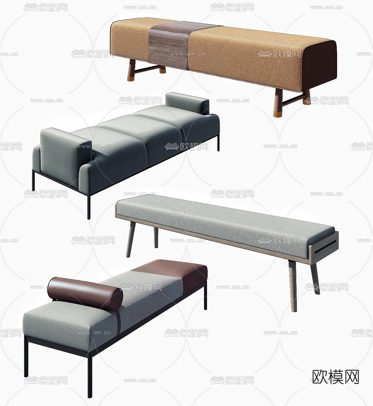 现代脚踏床尾凳3d模型下载