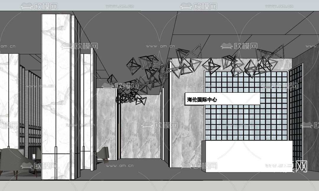 现代办公前台大堂接待区su模型下载（渲染图3）