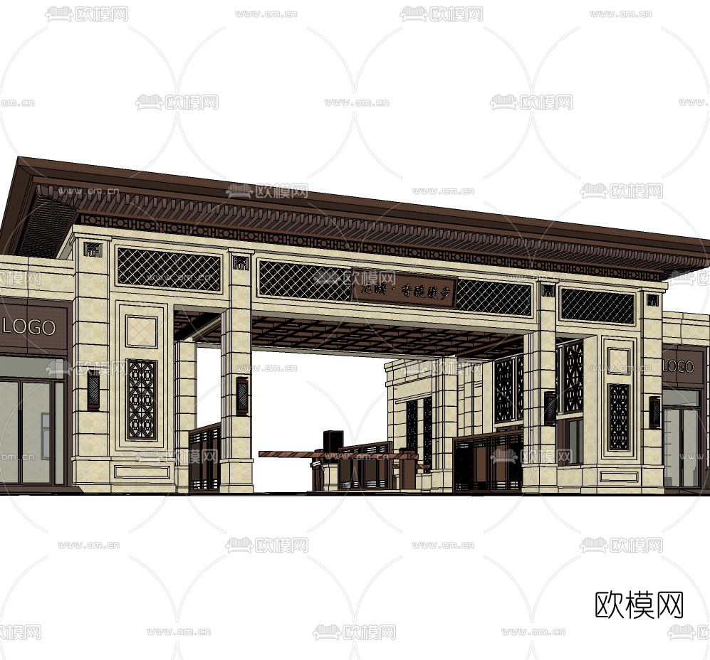 新古典小区入口su模型下载