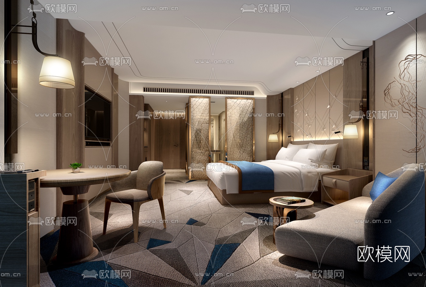 现代酒店客房3d模型-免费3dmax模型库-欧模网