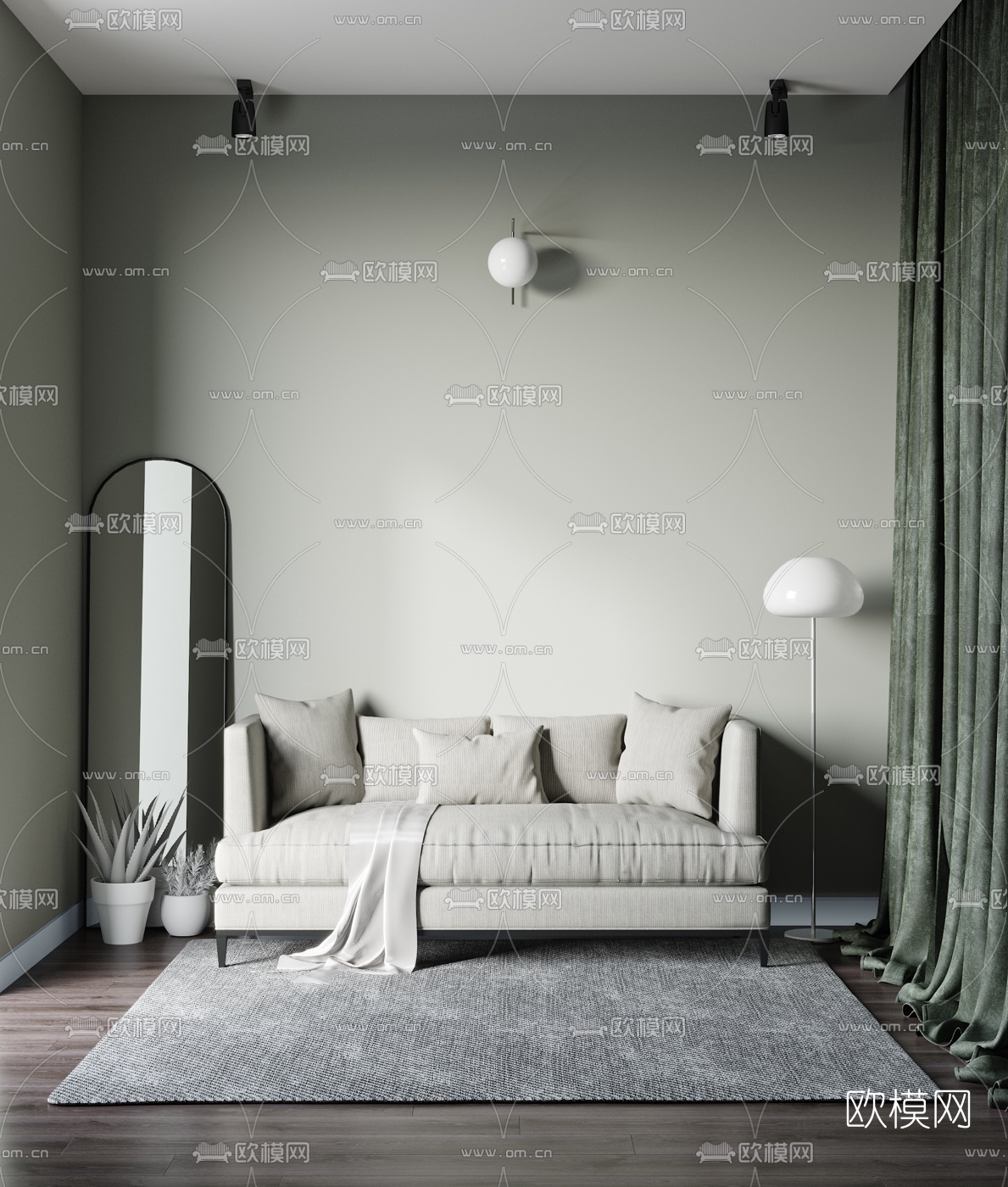 北欧盐系多人沙发3d模型下载