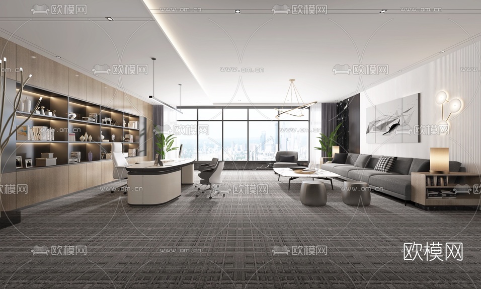 现代总经理办公室3d模型下载(渲染图2)