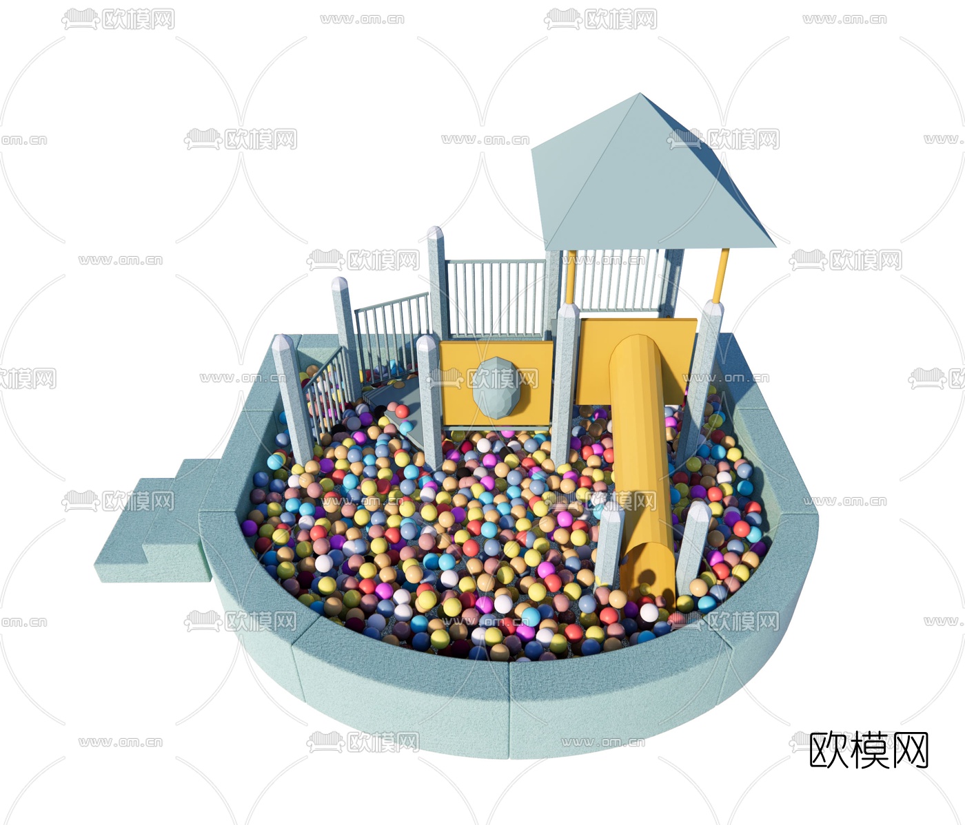 现代儿童滑梯海洋球游乐设施su模型下载（渲染图2）