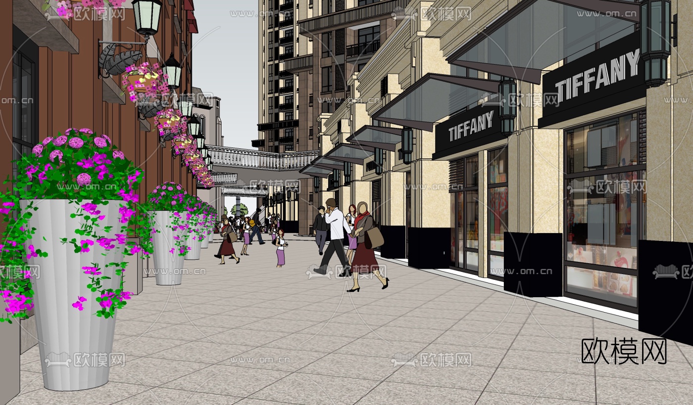 欧式商业街su模型下载（渲染图3）