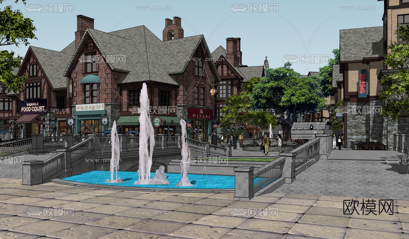 欧式风情商业街规划su模型下载（渲染图3）