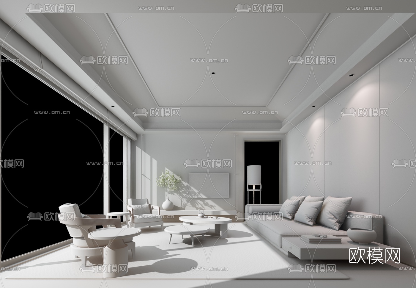 集艾设计 新中式酒店豪华客房客厅3d模型