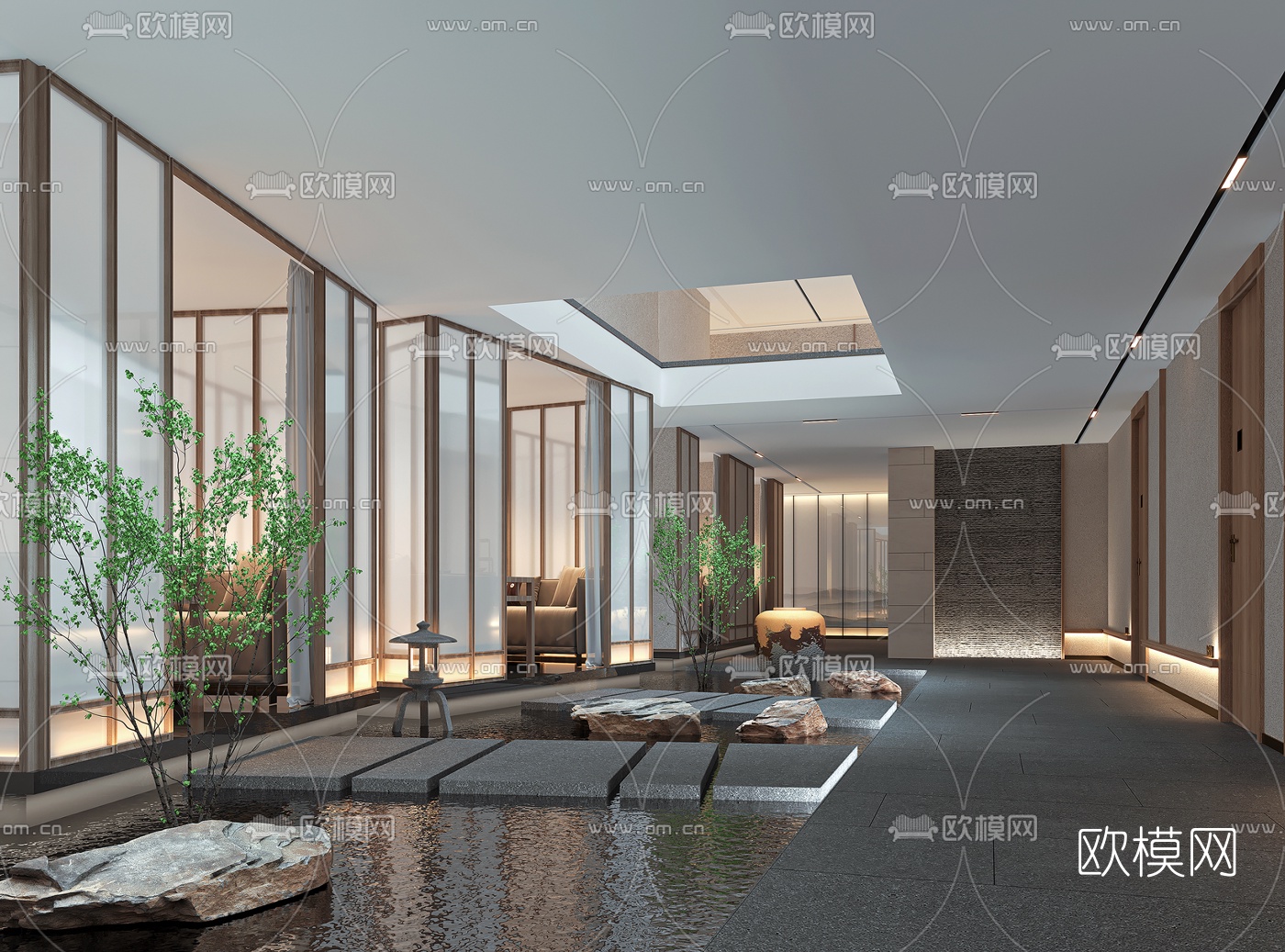 新中式茶楼走廊过道3d模型