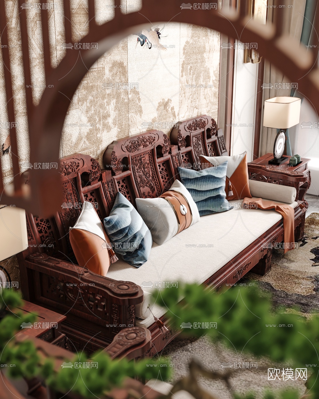 中式客厅餐厅3d模型下载（渲染图7）