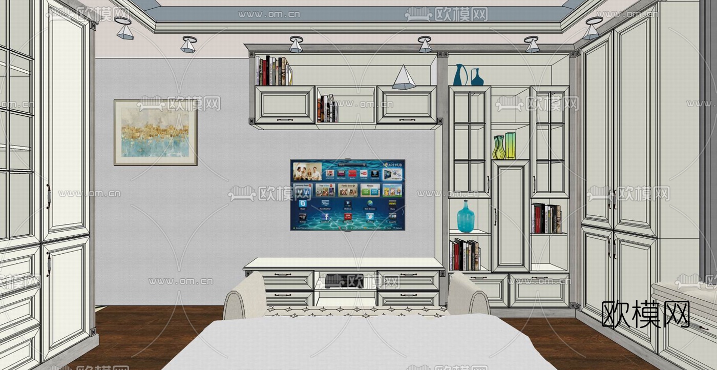 简欧卧室主人房su模型下载（渲染图1）