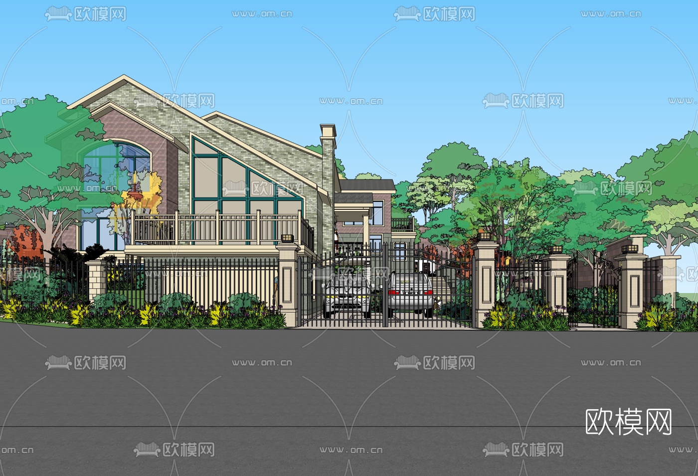 欧式独栋别墅su模型下载（渲染图7）