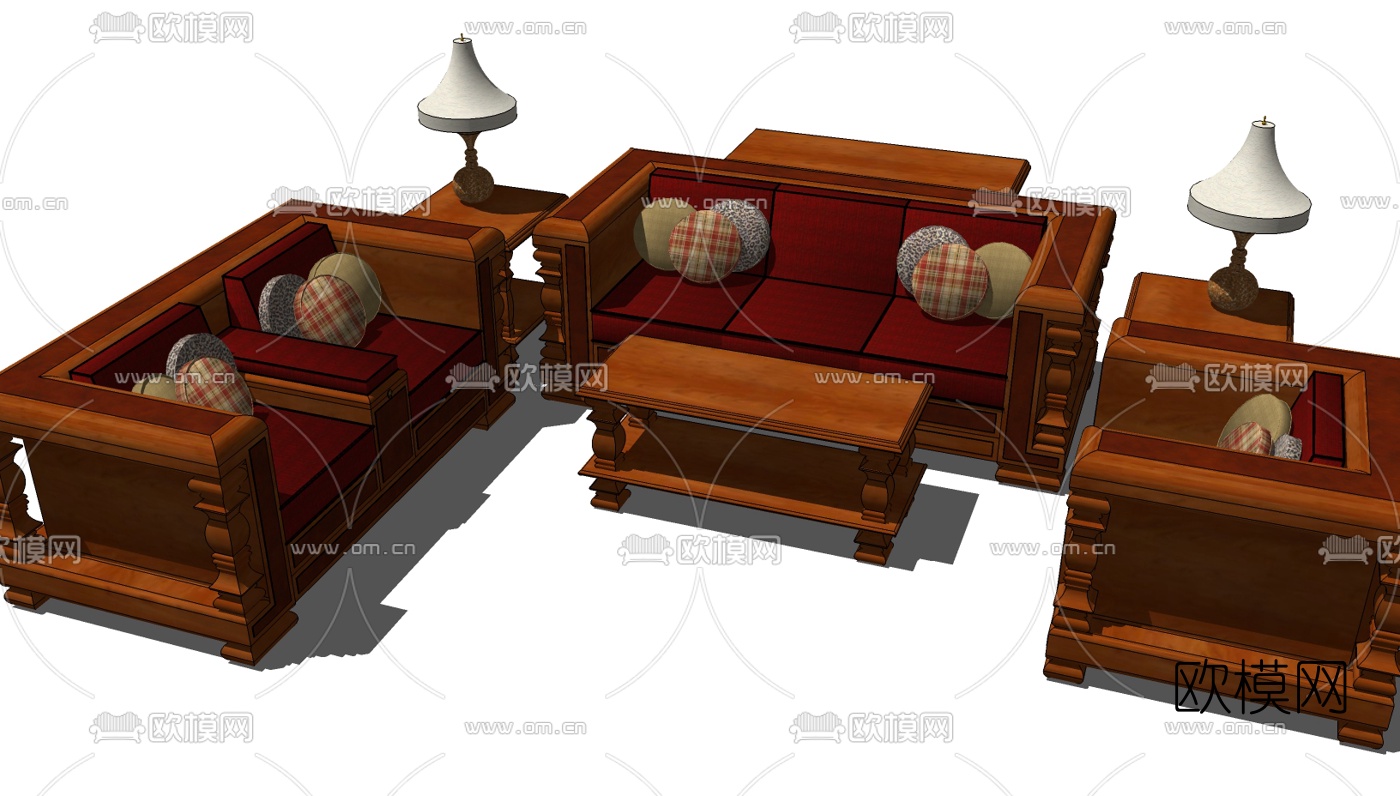 中式沙发组合免费su模型下载