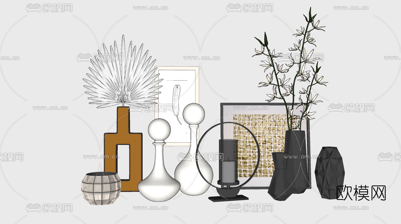 北欧花瓶花卉摆件组合su模型下载